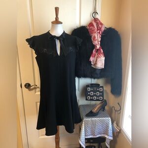 Rebecca Taylor Black Lace Yoke neck tie silk lining